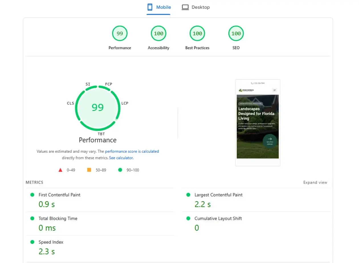 high Google PageSpeed scores